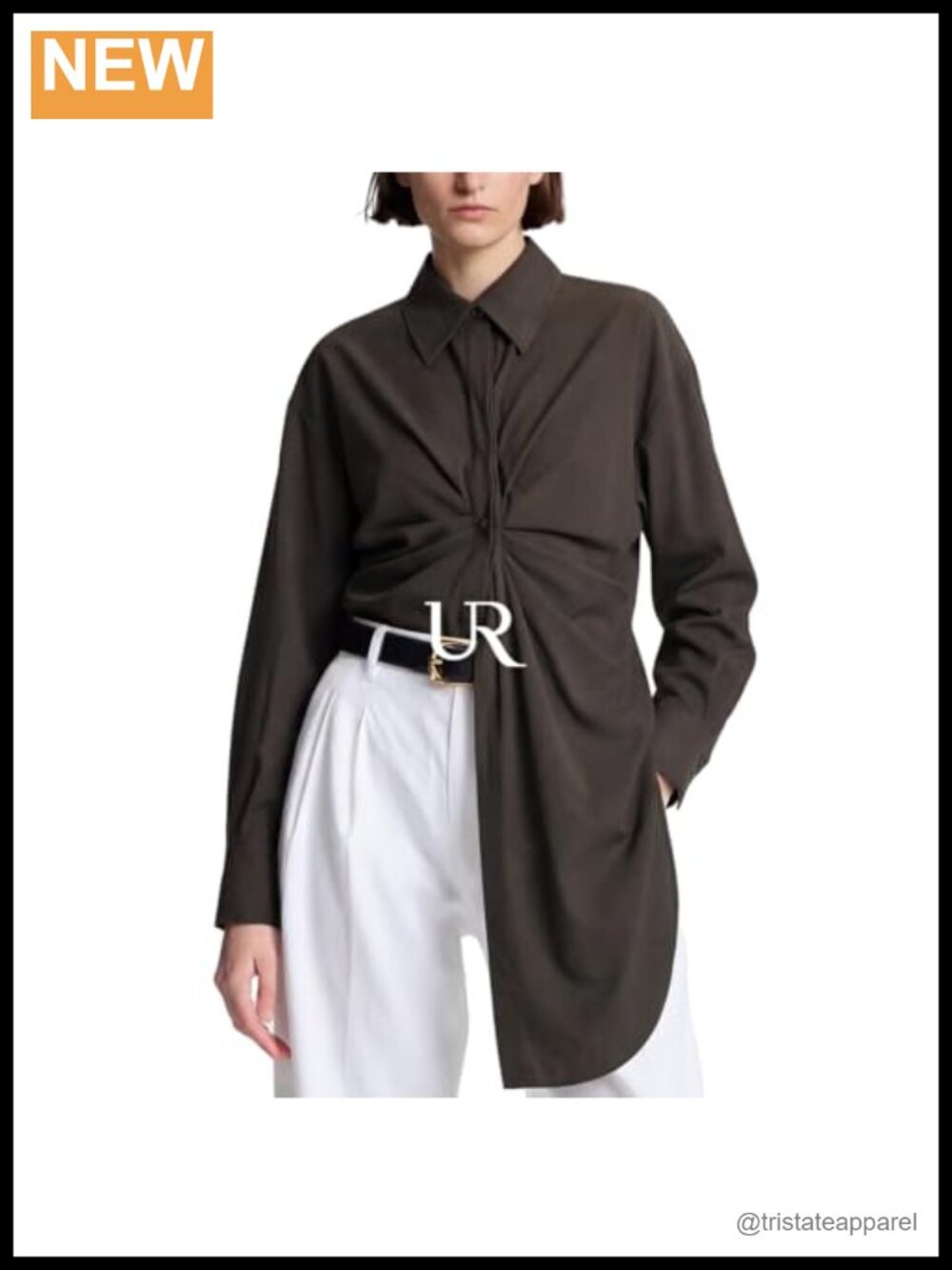 Satin Asymmetrical Hem Button Down Shirt with Pleats